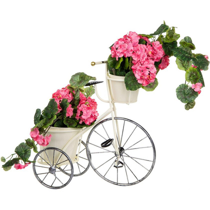 Kwietnik ogrodowy rower 3-kołowy 2 doniczki biały