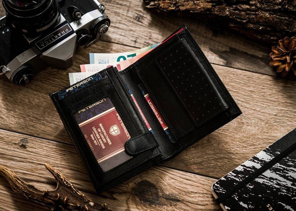 Skórzany męski portfel RFID Peterson Czarny