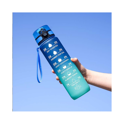 Butelka na wodę, bidon z miarką 1L OMBRE Turkus z Żółtym BD47