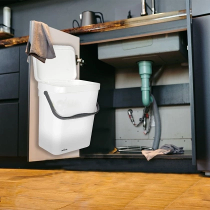 Kosz na śmieci odpady zawieszany na drzwi drzwiczki do szafki zawieszenia biały 10 l