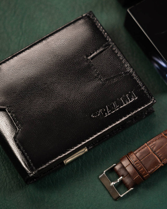 Skorzana banknotowka meska z systemem RFID Protect