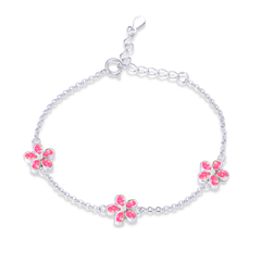 MINET Srebrna bransoletka KWIATY z różowymi opalami