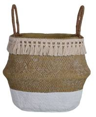 Doniczka ceramiczna boho beżowo-biała duża