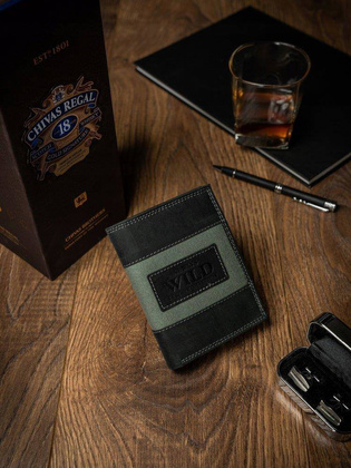 Pionowy portfel męski, skóra naturalna, nubuk i jeans always wild