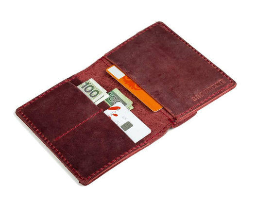 Czerwony cienki portfel ze skóry naturalnej z bilonem slim wallet BRØDRENE SW04 - min. zamówienie 20 / 50 / 100 szt.