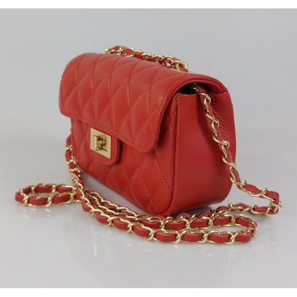 Włoska pikowana listonoszka złoto ,łańcuszek ,skóra savage Czerwona  LCH23R