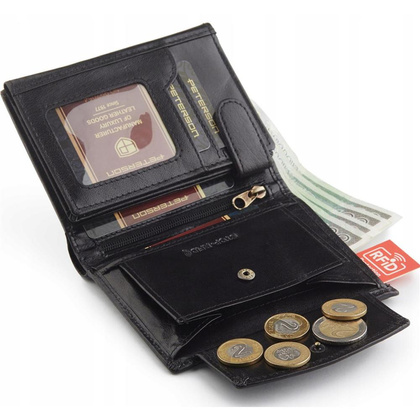 Duży portfel męski czarny ze skóry naturalnej, bez zapięcia