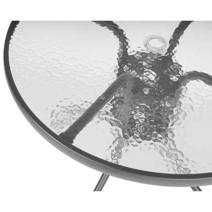 Zestaw mebli ogrodowych okrągły stół 4 krzesła i parasol ciemny szary