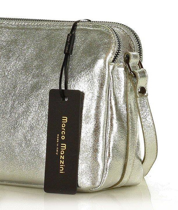 MARCO MAZZINI Torebka skórzana crossbody listonoszka dwie komory srebrny - min. zamówienie 20 / 50 / 100 szt.
