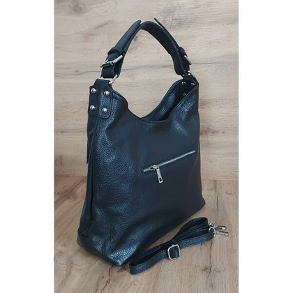 Skórzany Włoski worek ,torba na ramię Vera Pelle miękka ,pojemna Czarna VORX12N