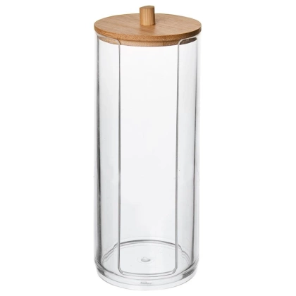 Pojemnik na płatki kosmetyczne łazienkowy podajnik akrylowy bambusowy na waciki WHITNEY