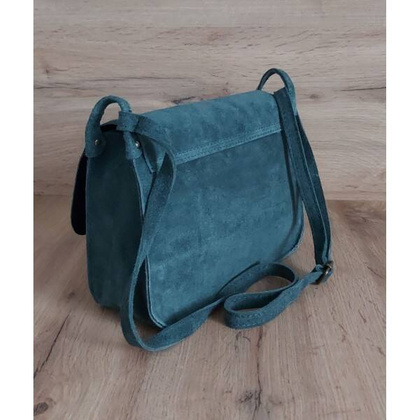 Zamszowa listonoszka ,chlebak Vera Pelle ,pojemna przewieszka A5 Zielona VPZ435V