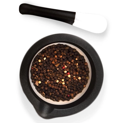 Moździerz kuchenny z tłuczkiem do ucierania przypraw ziół orzechów porcelanowy czarny 12 cm