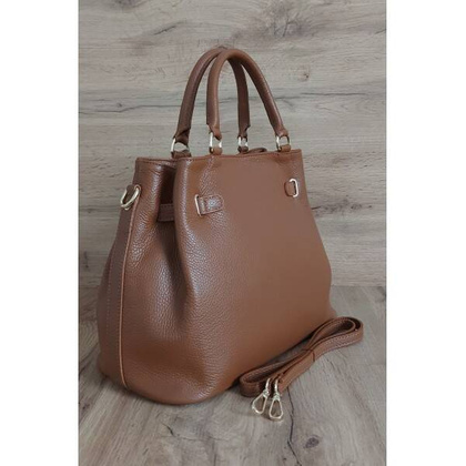 Skórzana Włoska duża torba Vera Pelle,złote okucia ,kłódka Camel BERK753C