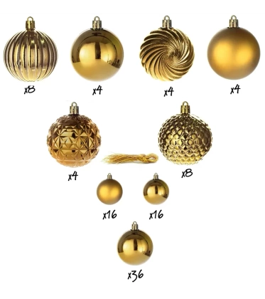 Bombki choinkowe komplet 100 szt. nietłukących plastikowych bombek  - Złoty