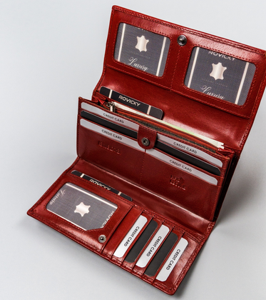 Skórzany portfel damski na karty z ochroną rfid protect