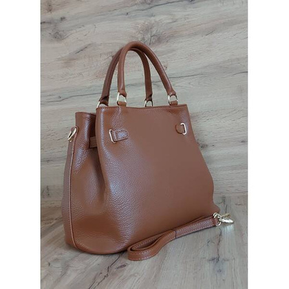 Skórzana Włoska duża torba Vera Pelle,złote okucia ,kłódka Camel BERK753C