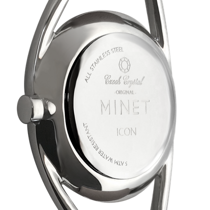 MINET Srebrno-czarny zegarek damski ICON BLACK PEARL MESH