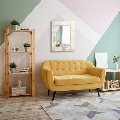 Lustro ścienne w drewnianej ramie prostokątne do salonu beżowe 40x50 cm