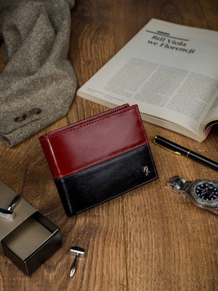 Skórzany portfel męski poziomy ze skóry n992-vt2 black-red