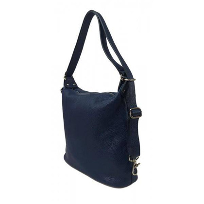 Torebko plecak,Włoski worek na ramię Vera Pelle,pojemny A4 STZ34BS granatowy