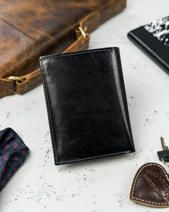 Portfel męski ze skóry licowej Rovicky Czarny