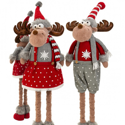 Renifer świąteczny na Boże Narodzenie, wyciągane nogi, z pluszu, 60-90 cm - KSN203