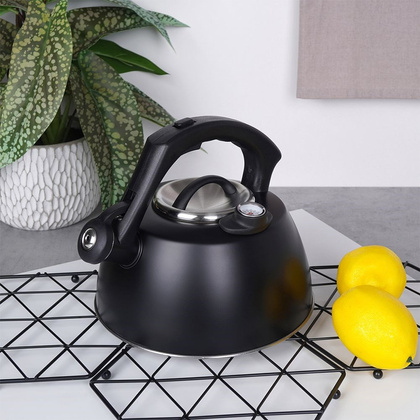 Czajnik z gwizdkiem termometrem stalowy czarny 3 l