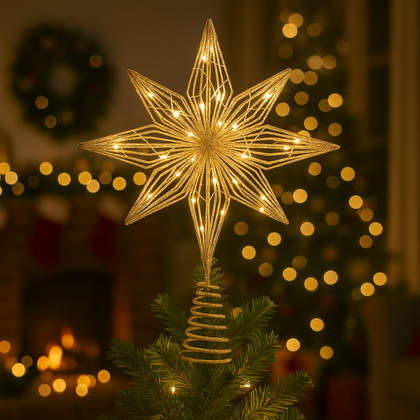 Czubek na choinkę metalowy XXL 27 cm LED brokat BOŻE NARODZENIE WOZ11