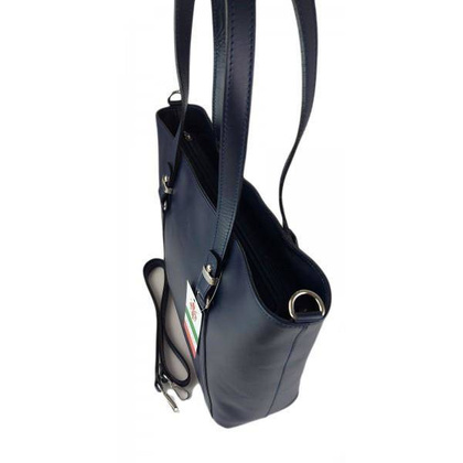 Klasyczna Włoska torebka skórzana na ramię mieści A4 ,Vera Pelle , Granatowa MVN14BS