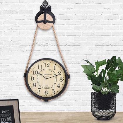 Zegar ścienny metalowy na sznurze linie retro loft 30 cm