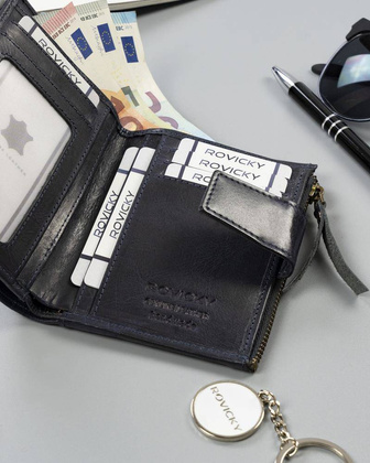 Skórzany portfel w stylu retro Rovicky Granatowy