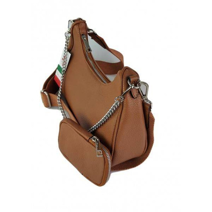 Włoska listonoszka, przewieszka ,Vera Pelle srebrne okucia ,szeroki pasek, Camel VP742C