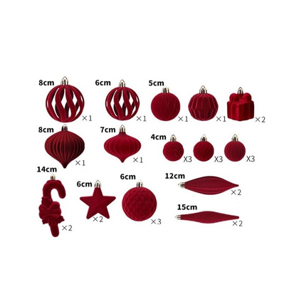Komplet bombek na choinkę w opakowaniu, bombki welurowe 28szt. bordowe BSN76