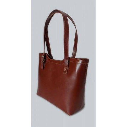 Włoska skórzana torebka na ramię Vera Pelle ,,format A4, Brązowa V19M