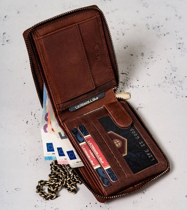 Duży, skórzany portfel męski z łańcuchem