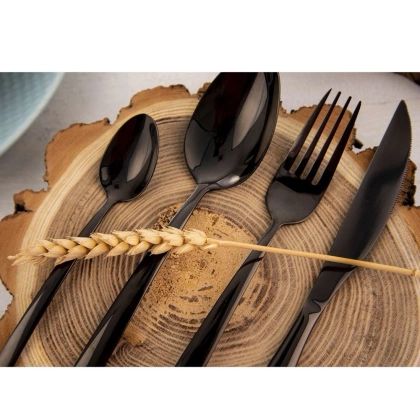 Sztućce czarne zestaw sztućców komplet BLACK LUXURE 24 elementów