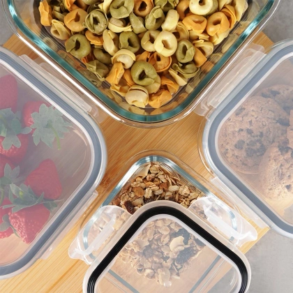 Pojemniki na żywność szklane z pokrywką i uszczelką kwadratowe 4 szt.