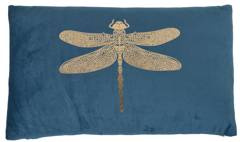 Poduszka prostokątna welurowa niebieska ze złotą ważką