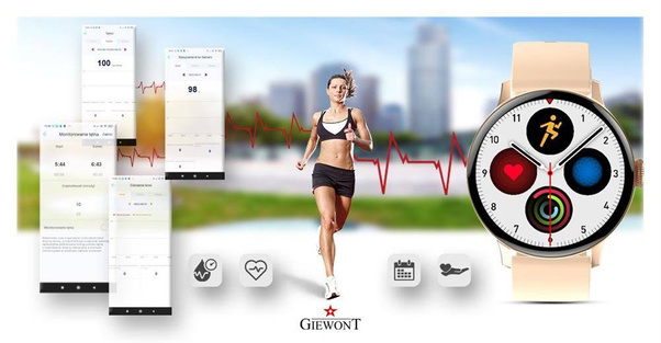 Smartwatch Giewont Różowy GW330-1 + Bransoleta Różowe Złoto