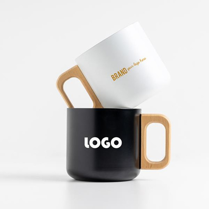 Kubek ze stali nierdzewnej o podwójnych ściankach o pojemności 350 ml, drewniany uchwyt / Neosteel