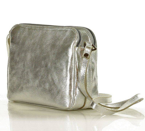 MARCO MAZZINI Torebka skórzana crossbody listonoszka dwie komory srebrny - min. zamówienie 20 / 50 / 100 szt.