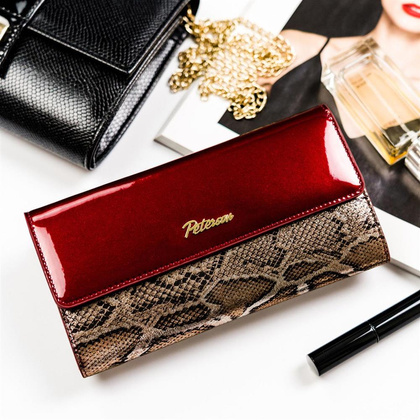 Lakierowany portfel damski z wężowym wzorem rfid