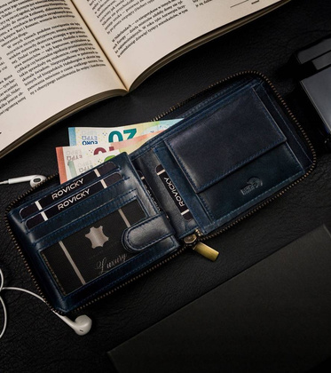 Duży, skórzany portfel męski na suwak
