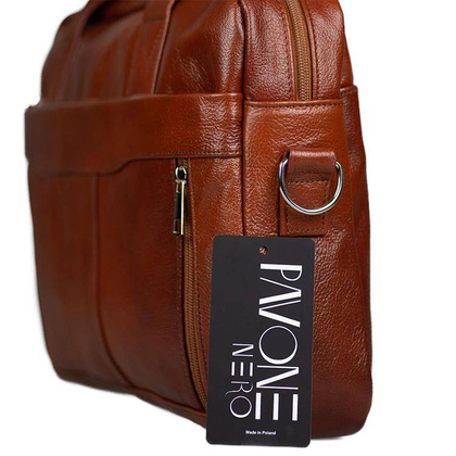 Skórzana torba męska na ramię laptopa 15,6" brązowa - Pavone Nero Palermo 2485 BR