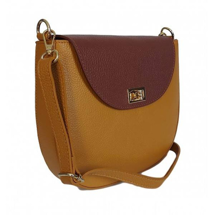 Włoska skórzana listonoszka podkówka Vera Pelle , pojemna złote okucia Camel z Brązem VPP38CM