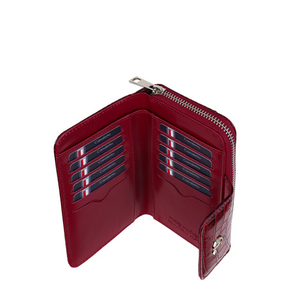 Damski portfel skórzany z suwakiem Canaletto croco bordowy PD2006s162 RFID