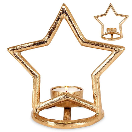 Świecznik na świeczkę tealight aluminiowy złoty gwiazda 15,5 cm