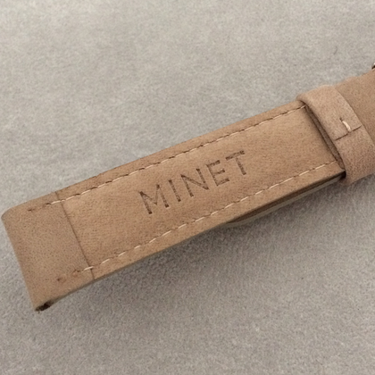 MINET Jasnobrązowy szyty skórzany pasek z miękkiego nubuku - 18