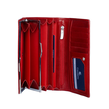 Duży czerwony portfel damski Canaletto ze skóry garbowanej roślinnie PD1602s165 GR RFID